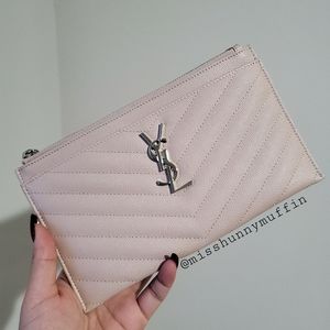 RARE Authentic YSL Bill Pouch Marble Pink SHW